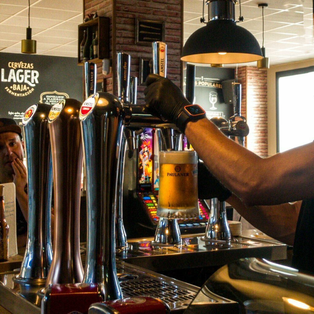 cerveza, jarra, vidrio, bar